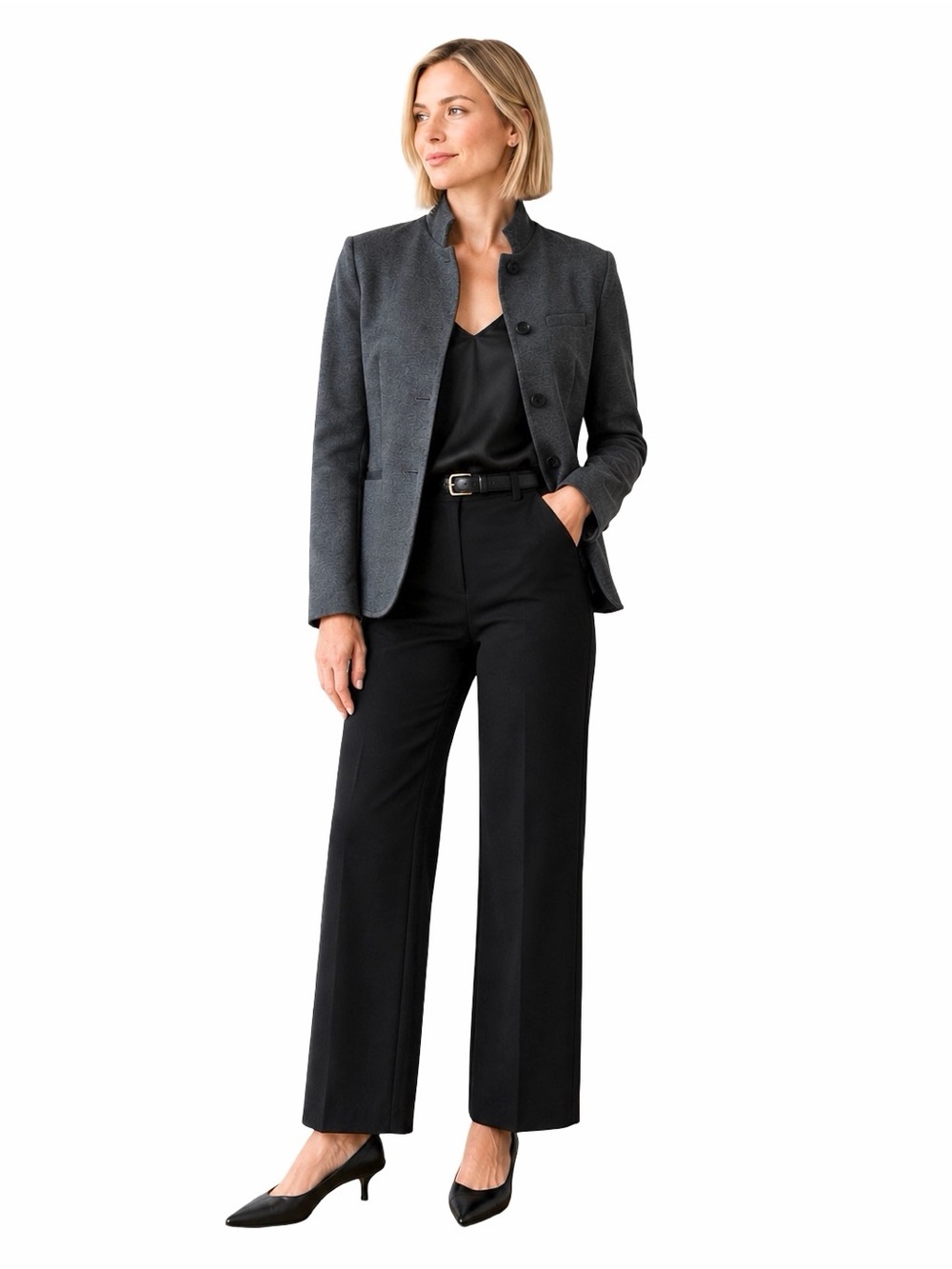 Quince Ultra Stretch Ponte Stand Collar Blazer Size Small Charcoal Gray